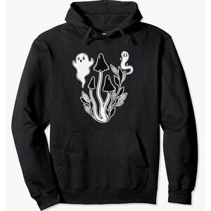 Shrooms And Ghosts Black White Hoodie‎ Medium Mushroom Paranormal Psychedelic